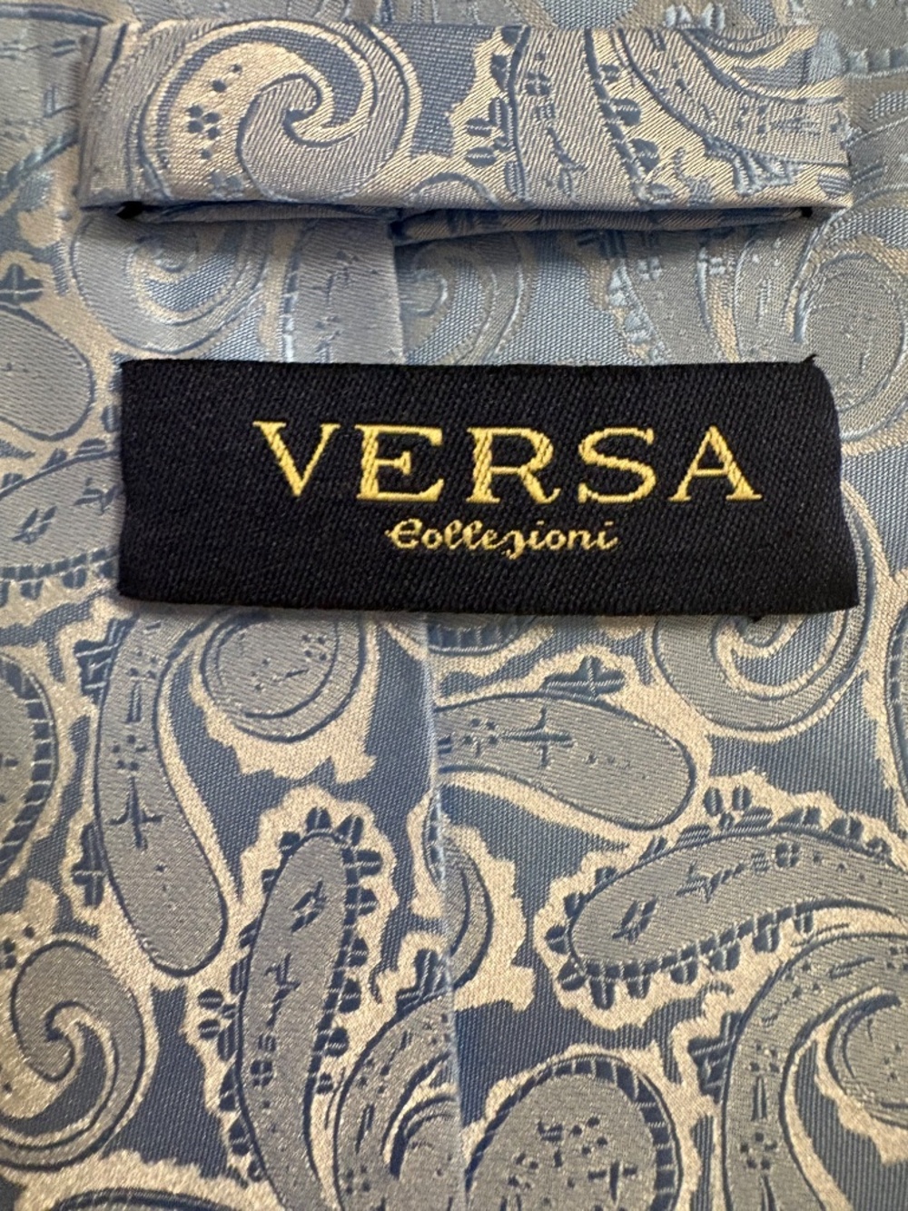 VERSA Collezioni Men's Light Blue Paisley Silk Necktie